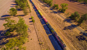 Long freight train on track